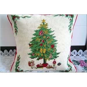  Handmade Woollen Needlepoint Cushion Cover Chrismas Tree 