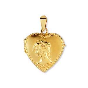    14k Solid Gold Vintage Style Cameo Heart Locket Pendant: Jewelry