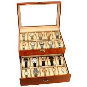   20 Watch Wood Display Case Glass Top Vintage Box New: Home & Kitchen