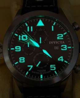 Invicta Swiss ChronoGraph Black Dial Gunmetal Case Leather Strap Date 