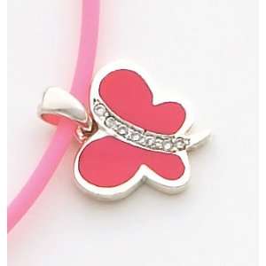 Pink Enameled Butterfly Charm, Sterling Silver Jewelry