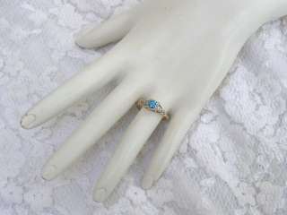 ANTIQUE VINTAGE BLUE DIAMOND 14KT WG/YG FILIGREE ENGAGEMENT DECO RING 