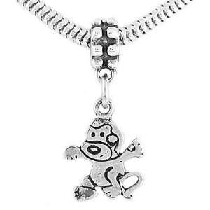  Silver One Sided Cartoon Monkey Dangle Bead Charm Jewelry