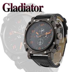  Mens Sports PC Quartz Wrist Watch w/ Round Dial Black PU Leather Band