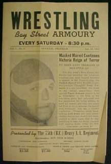 Wrestling Program 1952 Victoria Masked Marvel  