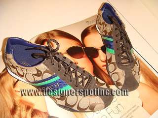 New Coach Jayme Khaki Multi Color Signature Blue Green Sneaker Shoes 6 