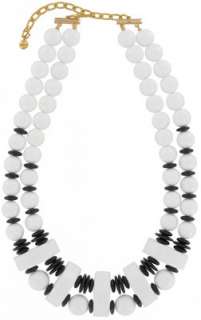 Vintage Lucite Black White Beaded Statement Necklace  