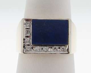 Estate Lapis Lazuli Diamonds Solid 14k Gold Mens Ring  