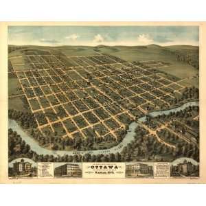  1872 Birds eye map of Ottawa, Kansas