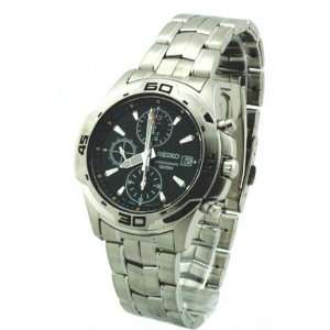  Seiko Stainless Steel Chronograph Black Face Watch Model 