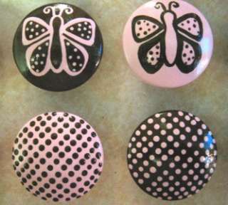 set of 12 brown pink polka dots butterflies dresser drawer knobs 550