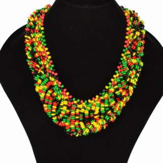 Elegant Multilayer Bohemian Chunky Wood Beads Multicolor Necklace 