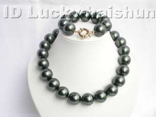20mm black south sea shell pearls necklace bracelet set  