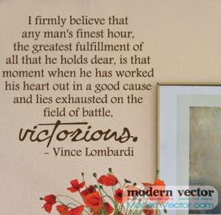 Vince Lombardi VICTORIOUS Vinyl Wall Quote Decal  