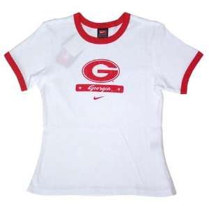   Georgia Bulldogs White Ladies Ribbed Ringer T shirt