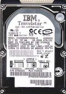 IBM TravelStar 40GN 20 GB,Internal,4200 RPM,2.5 IC25N020ATCS040 Hard 