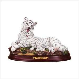  White Tiger with Cub Wood Base 
