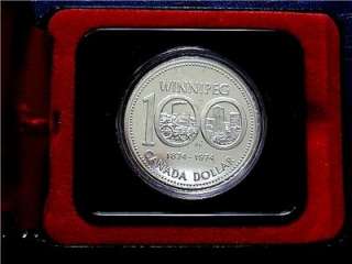 1974 Canada Silver Winnipeg Centennial Commemorative Cased Dollar 