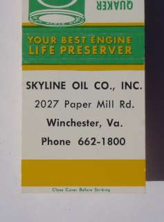   Quaker State Motor Oil Skyline Oil Co. Winchester VA Virginia  