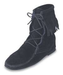 Minnetonka Moc 429 Front Lace Ankle Hi Boot Black Women  