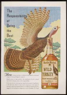 1964 bird art Wild Turkey Boubon whiskey print ad  