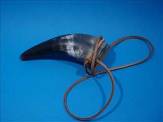 Small Size , Drinking Horn Cup With Brown Leather Strap / Hunting 