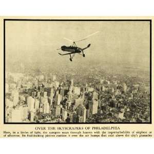   Aerial Airplane Autogiro Cityscape Propeller   Original Halftone Print