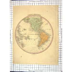  Antique Map Western Hemisphere North South America Brazil 
