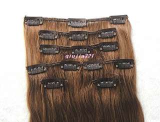22Remy Human Hair 15Clips 7pcs Extensions Brown#8,70g  