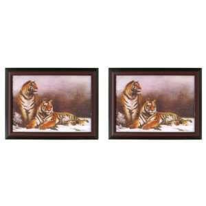  Small 3D Tigers in Snow Picture in Wooden Frame Set of 2 