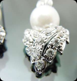 Vintage Beautiful White Pearl Earring Swarovski Crystal  