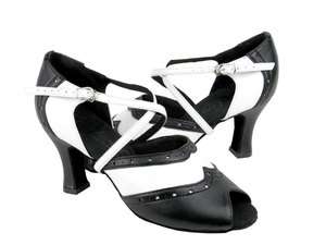 NEW C6035 Black & White Leather Swing, Salsa Dance Lindi hop Heels 