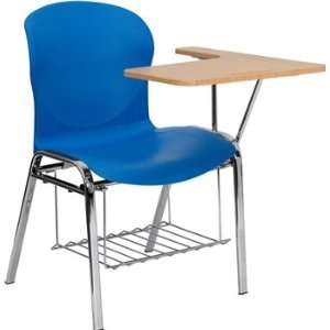   Blue Shell Chair w/ Left Handed Tablet Arm & Book Rack: Home & Kitchen