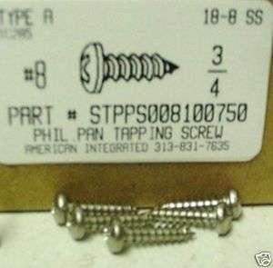 8x3/4 Pan Phillip Tapping Screw Stainless Steel (43)  