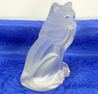 Satin Crystal/Frosted Glass Blue Eyed Kitty Cat/Kitten Figurine/Book 
