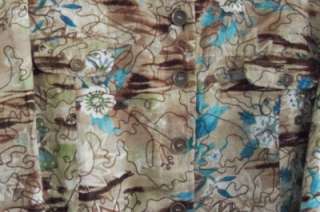 Bechamel Woman 3X Teal/Brown Print Lined Cotton/Linen Jacket  