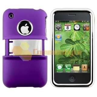 Deluxe Purple Hard Case Cover w/ Chrome Stand+Privacy Guard For iPhone 