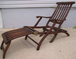 Vintage Oak Folding Luxury Liner Cruise Ship Lounge Chaise Deck Chair 
