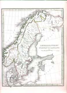 1835 DENMARK SWEDEN NORWAY LAPLAND FINLAND ANTIQUE MAP  