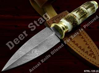 Superb A Entirely Hand MadeTwisted Damascus Knife Real Deer Stag 