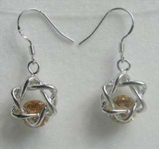 925 Sterling Silver hexagon Crystal Earrings SA279  