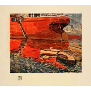   Red Ship Barcelona Spain Capital Water Oils   Original Color Print