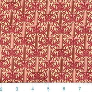 45 Wide Chalkies Deco Leaves Red/Natural Fabric By The 