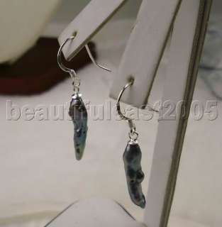 Lovely Rare&abnormal shape black pearl earrings 925s  