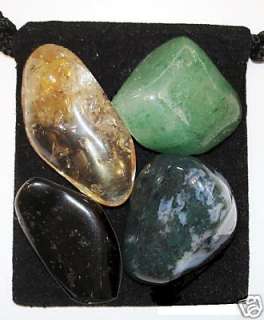 ABUNDANCE & PROSPERITY Tumbled Crystal Healing Set  4 Stones + Pouch 