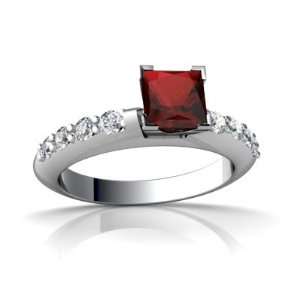  14K White Gold Square Genuine Garnet Engagement Ring Size 