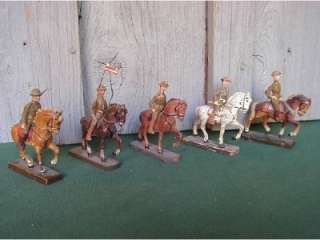   Lineol, 5 Mounted Doughboys Soldiers,1 Flag,1 Sword,1 Rifle, PreWar