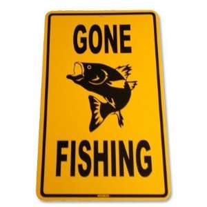  Gone Fishing Aluminum Street Sign   Yellow: Sports 