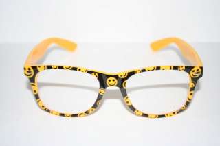 Wayfarer Nerd Glasses yellow Shades Vintage Smiley Faces Geek rare 