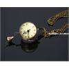 Antique Bronze Quartz Crystal Ball Necklace Watch N152  